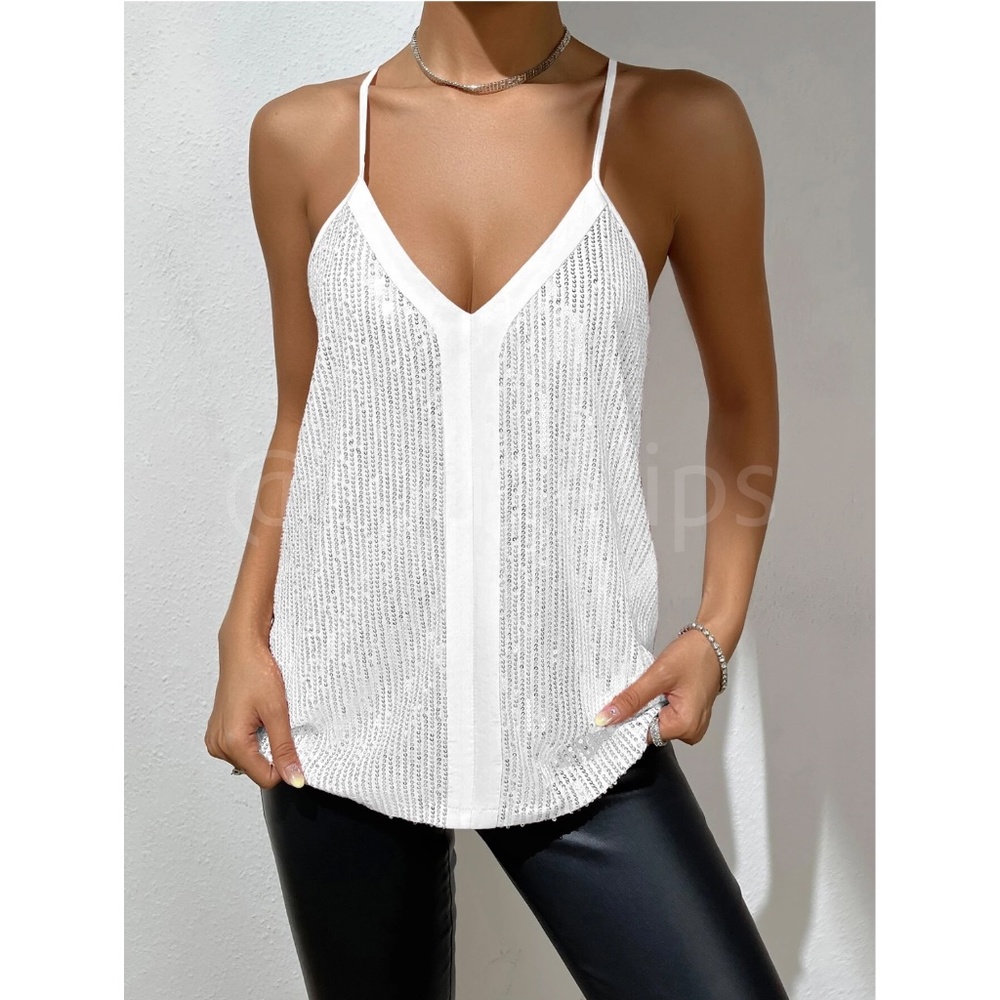 White Sequin Cami Top - Picture 6 of 7